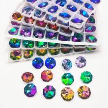 20pcs/Set 14mm 2 Holes Glass Beads/Crystal Glass Octagon Beads/DIY Loose Sun Catcher Beads/Crystal Prism/Crystal Chandelier Pendants/Xmas Tree Decoration/Holiday Decoration/Wedding Decoration