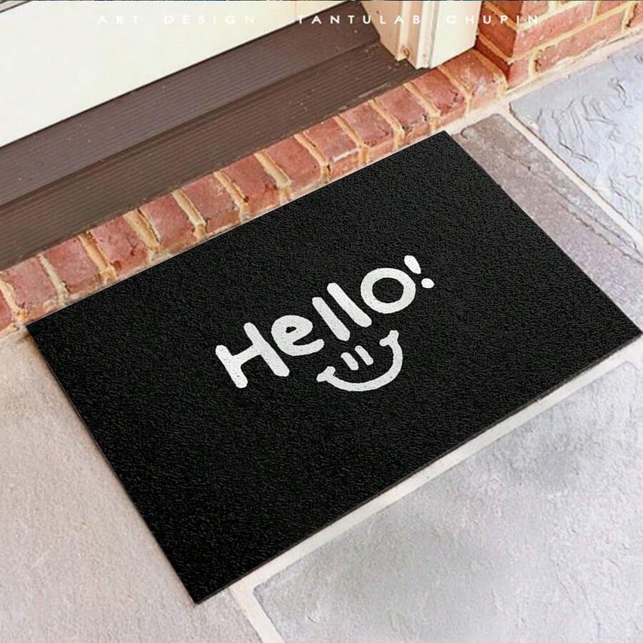 1pc Luxury Silk Loop Door Mat, Home Entrance Anti-Dirt Durable Floor Mat, Trimmable Carpet - Black and White - View 1