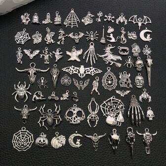 1 件装古银万圣节饰品骷髅蜘蛛鸟头牛头哥特式合金吊坠适用于 DIY 手链项链耳环万圣节珠宝制作工艺配件
