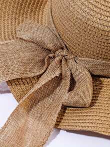 2pcs Khaki Bow Decor Sun Hat Crossbody Bag, 1pc Foldable Wide Brim Straw Hat And 1pc Minimalist Straw Weaving Bag Set - Hat + Bag - View 9