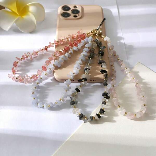 1pc Natural Green Stone Dongling Cell Phone Lanyard, Suitable For Various Colored Stone Phone Charms, Phone Cases, Bags, Earphone Cases