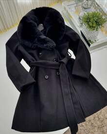 Woolen Coat With A Very Warm Collar, Removable Hood, Buttons And Belt Made From The Same Fabric. - Black - View 2
