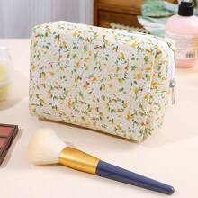 Borsa per il trucco con stampa floreale ditsy, kit da viaggio multifunzionale rosso fuoco per l'assistenza sanitaria e il trasporto di articoli da toilette