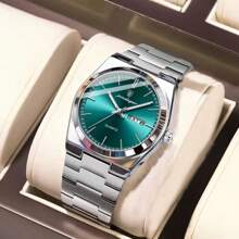 1pc Men's Watches Real POEDAGAR Brand 50M Waterproof Precision Japan Imported Quartz Movement Clock Birthday Gifts For Men Rust-Proof Silver 316 Stainless Steel Strap English Calendar Function Luminous Hands Business Father's Day Memorial Gift For Husband Back To School Essentials