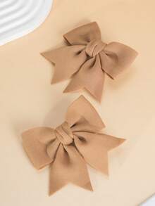 2pcs Girls Brown Bowknot Hair Clips, Fashionable & Cute For Everyday Use - Brown - View 2
