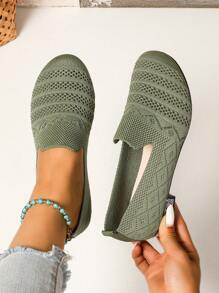 2025 Plus Size Women's Low Heel Slip-On Shoes, Soft & Breathable Knit Upper, Fashion Versatile High Heel Pumps
