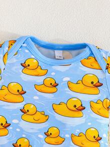 3pcs/Set Cute Duckling Print Baby Outdoor Casual Romper, Short Sleeve Snap-Up Triangle Bodysuits, Comfortable Easy-To-Wear Summer New Arrival