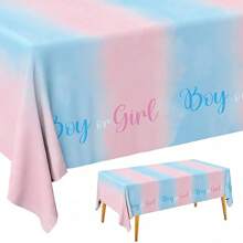 1Pc Pink Blue Gender Reveal Party Tablecloth, Table Cover,Disposable Tablecloth, Waterproof Tablecloth,Party Supplies, Waterproof Plastic Table Cover, Dining Room Decor, Party Decor,Table Decor