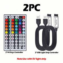 1Pc/2pcs 44 Keys Remote Control And Controller For 5V LED Strip Light / IR Remote /USB Interface Plug And Play (Not With LED Strip Light)