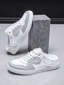 男士时尚休闲运动鞋，透气低帮单网眼一脚蹬鞋 - 白色 - 查看 1