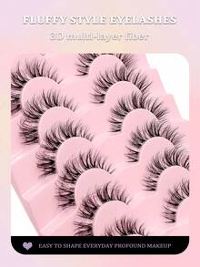 Asiteo 7对装自然凌乱猫眼假睫毛，透明睫毛梗，打造猫眼妆效，纤长纤细，外眼角加长，柔软自然妆感