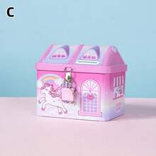 1pc Metal Piggy Bank, Cartoon House Shaped Metal Coin Bank With Lock Best - Multicolor - View 7