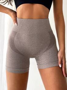 1pc Plain Comfortable Simple-Casual Knit Fabric Yoga Shorts, Casual Sports Shorts For Spring/Summer