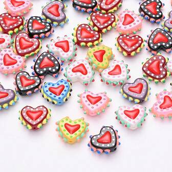 Set de 3 cuentas de vidrio con puntos y diseño de corazón de dopamina pintadas a mano, componentes de joyería DIY hechos a mano para hacer pulseras y collares