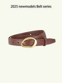 1 件男女通用新款纯色腰带，带金属扣，女士休闲牛仔裤西装腰带配饰，黑色和棕色可选 - 多色 - 查看 14