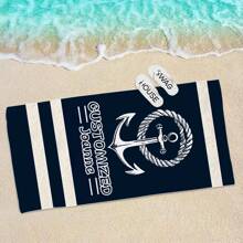 1pc Personalized Name Beach Towel - Nautical Anchor & Rope Design, Super Absorbent & Quick Drying Swim Towel, Perfect For Beach, Swimming, Camping And Travel, Beach Essential | Nautical Theme | Polyester Towel, Beach Accessory Summer Holiday Bathroom Decor,Beach Mode On Beach Essentials
