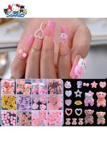 Sanrio 12Girds/Box Sanrio Hello Kitty Cute 3D Nail Art Charms Set DIY Manicure Decorations Accessories For Girls Creative Nail Jewelry Crafts