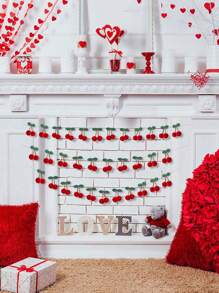 1pc-Cherry Garland Decoration, Cherries Birthday Decoration Pompom, Cherry Plush Ball, DIY Threading Banner, Bedroom Wall Decoration Hanging, Holiday Party Room And Wall Decoration, Mother's Day Graduation