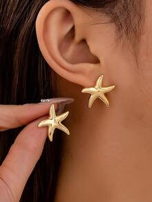 1 Pair Starfish Earrings, Suitable For Daily Wear - Gold - View 1