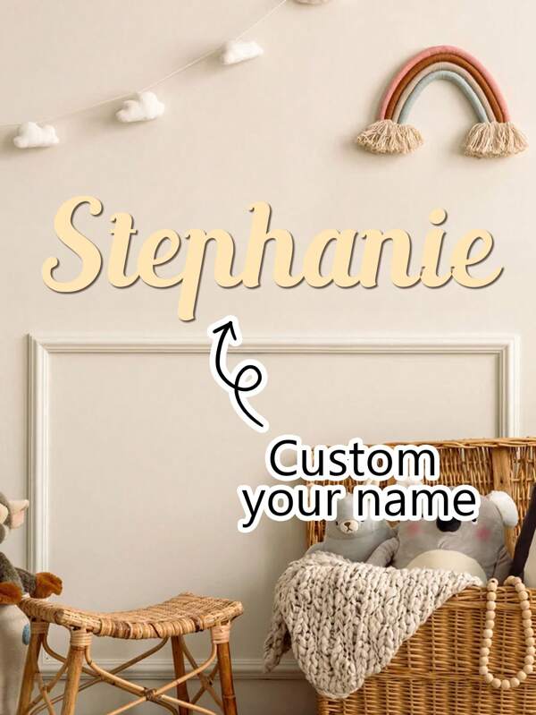 1pc Custom Name Laser Cut Wooden Letters Sign, Personalized Family Wall Decor, Customized Baby Nursery Decor, Playroom Wall Decor, Customizable Name Signs For Kids Room, Letters For Wall Decor, Family Sign, Custom Signs Indoor, Custom Name Sign For Wall, Size:XS/S/M/L/XL, 6 Styles, Traditional Style, Wall Mounted Decorative Plaque For Bedroom Back To School