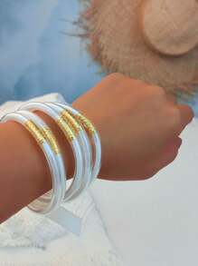 5pcs Cute And Sweet Colorful Glitter Jelly Bangle With Bow Tie, Bracelets Stack Perfect For Party And Daily Use