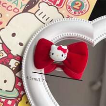 Sanrio (Authorized) New Sanrio 2 Pieces/Set Sanrio Cute Hello Kitty Bow Hair Clip Red Bow Hair Clip Classic Fashion Side Clip Elegant Cartoon Hair Clip Broken Hair Clip, Party Dress Accessories Party Gifts Wedding Gifts, Christmas Hair Accessories