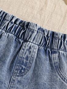 Shorts vaqueros blancos informales y lindos con dobladillo fruncido para niña, primavera/verano