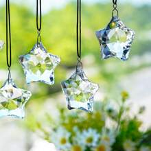 1/6pcs Transparent Pentagram Crystal Glass Suncatcher Christmas Ornaments Clear Faceted Glass Christmas Star And 2025 Annual Christmas Star Crystal Hanging Ornaments For Christmas Tree Winter New Year Party Supplies Christmas Decor