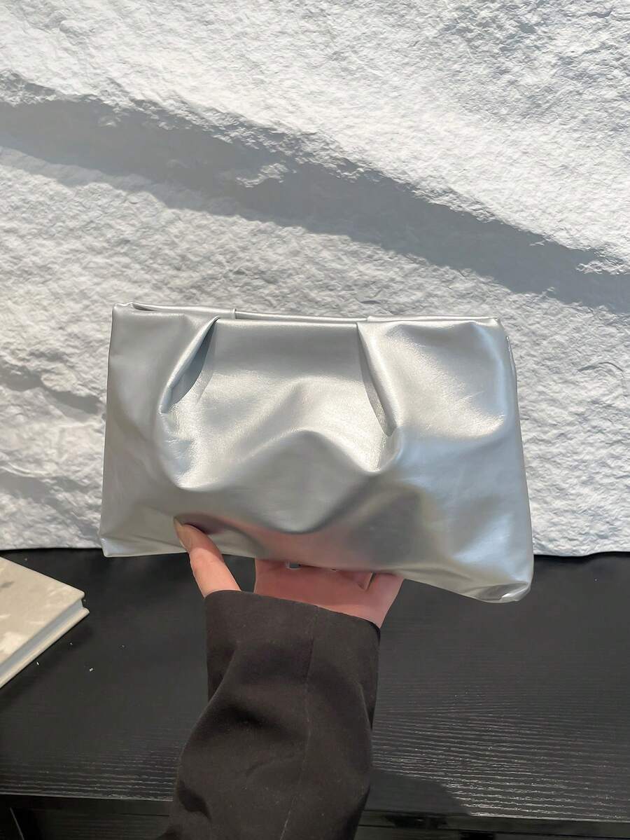 New Spring/Summer Fashion Solid Color Clutch, Pleated Cloud Purse, Solid Color Casual Envelope Bag, Makeup Bag, Travel Accessory Bag, Inner Liner Bag, Toiletry Bag, Storage Pouch