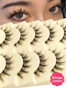 Rikuaild 5 Pairs Doll-Like Natural False Eyelashes - Transparent Lash Band Cartoon Style False Lashes, Fairy-Like Design, Perfect For Cosplay - Reusable, Natural Look, Strip Eyelashes, Eyelashes, False Eyelashes