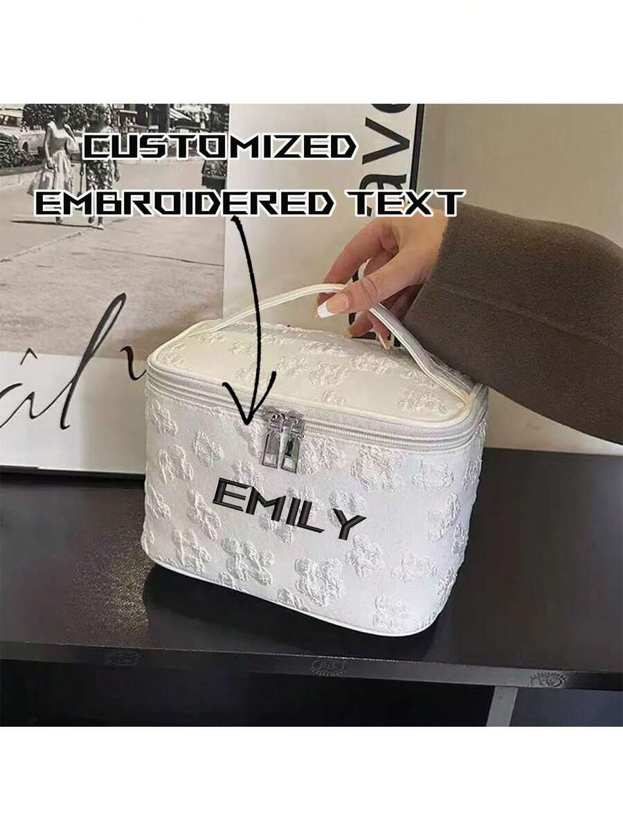 1pc Customized Embroidered Cosmetic/Toiletry Bag, Large Capacity Makeup Pouch, Bridesmaid Gift Bag - Multicolor - View 1