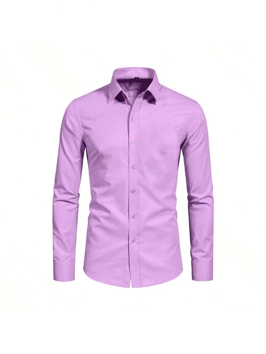 Camisas de vestir de negocios para hombre, de manga larga, cuello sólido, para boda, citas, camisa con botones, para trabajo y oficina,camisa para caballero casual elegantes PLUS xxl algodon personalizadas formal - Rojo violeta - Ver 1