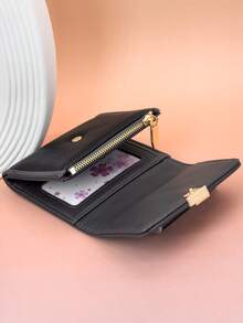 Women Short Wallet, Fashion Color Block Tri-Fold Multi-Function Clutch Purse, Large Capacity Card Holder ID Case, Gift Box Packaging, Casual Suitable For Holiday Gifts For Women Wallet Mini Wallet Purse Wallet Small Wallet - Black - View 5