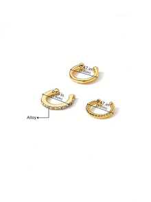 3 件套独特设计扭曲 U 型耳夹，镶嵌闪亮水晶，适合女士 - 銀色 - 查看 3