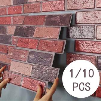 1pc/10pcs Brick Pattern Self-Adhesive Wall Stickers, Red, Size 30cm X 30cm, PVC Material, Vintage Style, Waterproof And Easy To Clean, Can Be Freely Cut, Suitable For Indoor Walls Of Bar, Kitchen, Bedroom, Living Room, Bathroom, Home Decor, Tile Decor