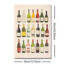 1 pezzo cartellone quadro di arte da muro della cucina con stampa su tela di bottiglie di vino senza cornice, grafica minimalista di diagramma vini per carrello bar, dipinto retrò per appartamento, soggiorno, sala da pranzo, decorazione moderna per la casa