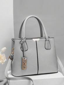 Minimalist Solid Color Women Handbag, Elegant Ladies Dual Handle Shoulder Tote Bag, Fashion Female Work Bag Crossbody Commuter Bag, Pendant Decor Classic Top Handle Shoulder Bag, Mother's Day Gift Suitable For Business Trip/Commute/Work/Office