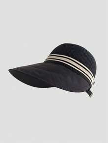 1pc Women's Large Brim Sun Hat, Breathable Hollow-Out Visor Bucket Hat, Ponytail Hole Design - Sun Hat - View 6