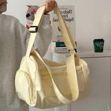 1pc Sports Yoga Messenger Bag, Fitness Bag, Japanese Style INS Solid Color Large Capacity Short-Distance Travel Bag, Student School Bag