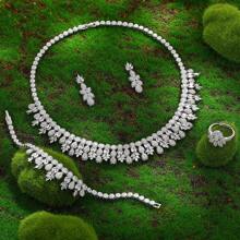 Elegant AAA Cubic Zirconia Wedding Jewelry Sets For Women Geometric Necklace Dubai Bridal Jewelry 4 Pieces Set