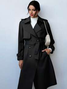 Abrigo tipo gabardina para mujer con doble botonadura - Negro - Ver 2