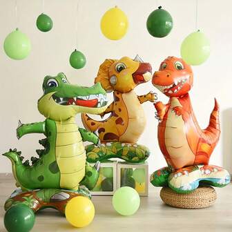 3pcs/Pack Jurassic Dinosaur Foil Balloon With Small Base, Jurassic Dinosaur Themed Party, Birthday, Anniversary, Party Decorations, Creative Decorations