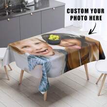1pc Customized Photo Tablecloth - Design With Your Photos Or Text, Machine Washable, Reusable, Stain Resistant, Suitable For Weddings, Christmas, Mother's Day, Halloween, Easter - Parties, Restaurants, Cafes, Buffets, Picnics - Indoor And Outdoor Use