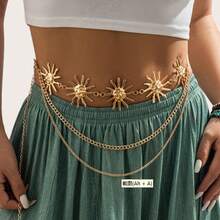 1pc Multi-Layer Retro Sunflower Metal Waist Chain - Gold - View 1