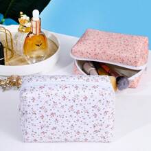 Borsa per il trucco con stampa floreale ditsy, kit da viaggio multifunzionale rosso fuoco per l'assistenza sanitaria e il trasporto di articoli da toilette