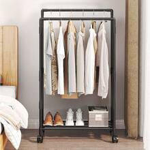 LIVINGANDHOME Living And Home Double Rod Garment Rack - Rolling Clothing Organizer With Storage Shelf (57.5x115cm Black) - Black 57.5cm W X 30cm D X 115cm H - View 4