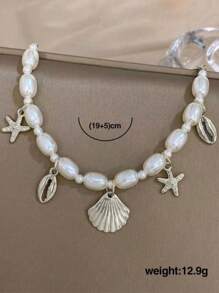 GARMEND 1 pieza Pulsera casual de moda para la playa con conchas, estrellas de mar y perlas falsas para mujer