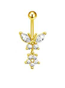 1 Stück luxuriöser goldfarbener kupfervergoldeter Zirkonia Bauchnabelring, geeignet als Geschenk für Damen zum Valentinstag, Erntedankfest, Halloween, Ostern, Weihnachten, Bar, Strandparty, Geburtstag, für den täglichen Gebrauch
