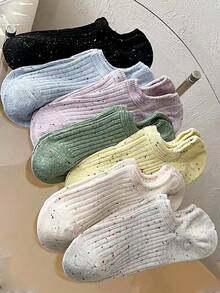 1/3/7 Pairs Women's Candy Color Ankle Socks, Summer Boat Socks, No Show Socks Thin Low-Cut Low Vamp, Personalized Star Dot Mesh Socks, Non-Slip, Suitable For All Seasons, Mix & Match Colors