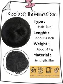 Synthetic Clip-On Hair Bun Elastic Band Straight Hair Black-Brown Chignon Extension Scrunchie Hairpiece For Women